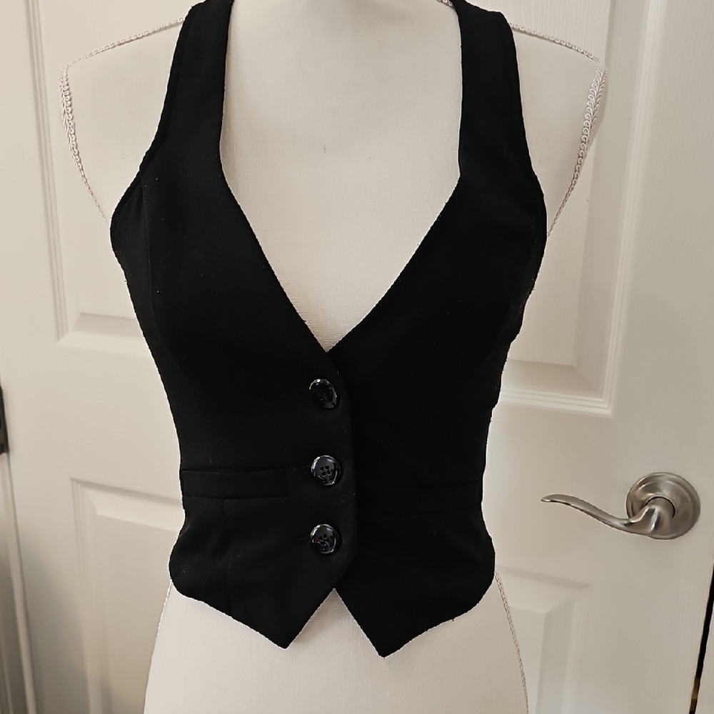 Rampage Black Buttoned Vest Blouse